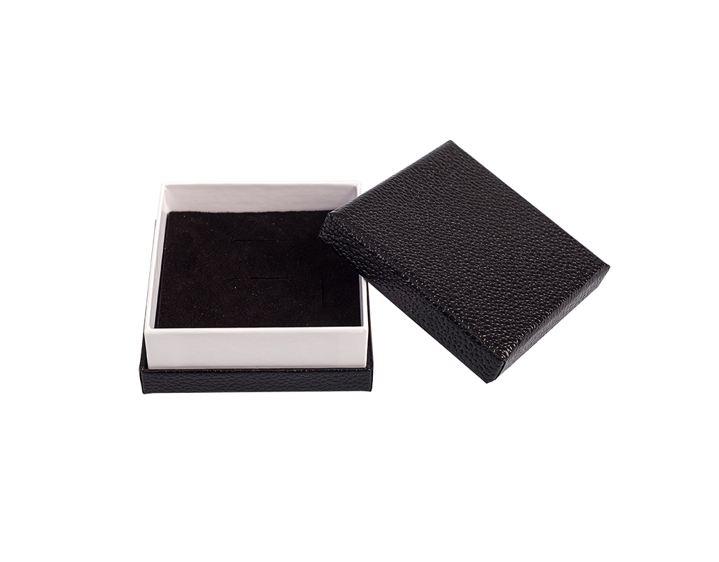 Подарочная коробка для ювелирных изделий "Стандарт", черный, белый (кожа) 85*85*35 мм