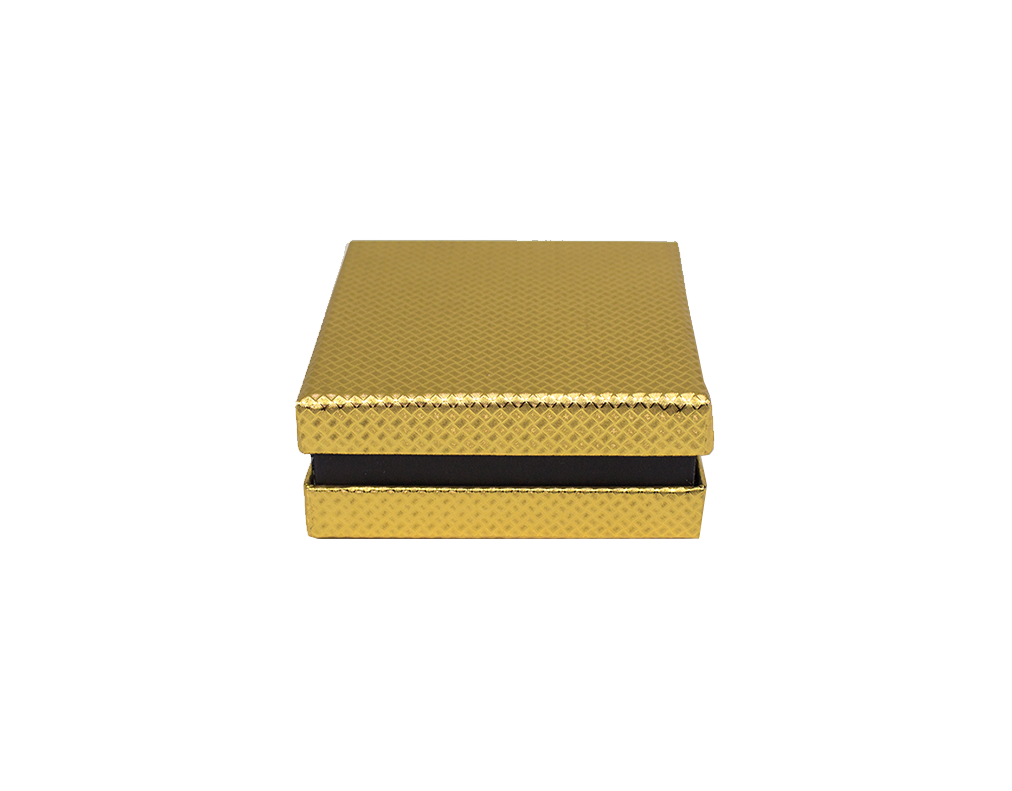 Подарочная коробка для ювелирных изделий "Стандарт", золотой, черный (ромбы) 85*85*35 мм