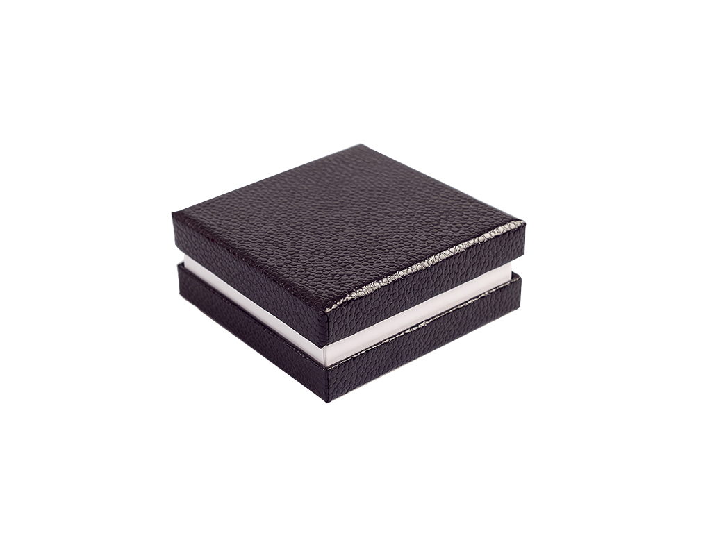 Подарочная коробка для ювелирных изделий "Стандарт", черный, белый (кожа) 85*85*35 мм