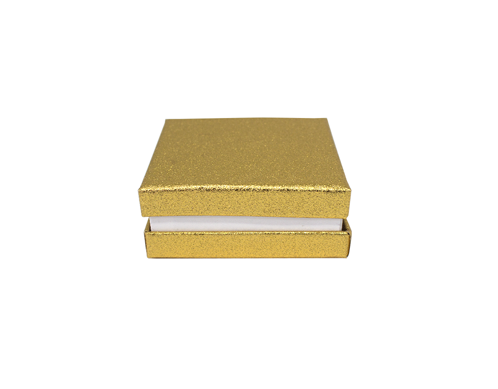 Подарочная коробка для ювелирных изделий "Стандарт", золотой, белый (песок) 85*85*35 мм