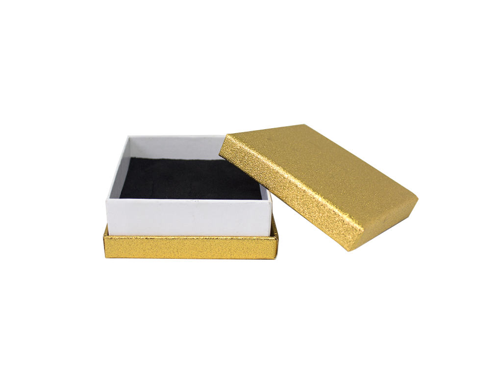 Подарочная коробка для ювелирных изделий "Стандарт", золотой, белый (песок) 85*85*35 мм