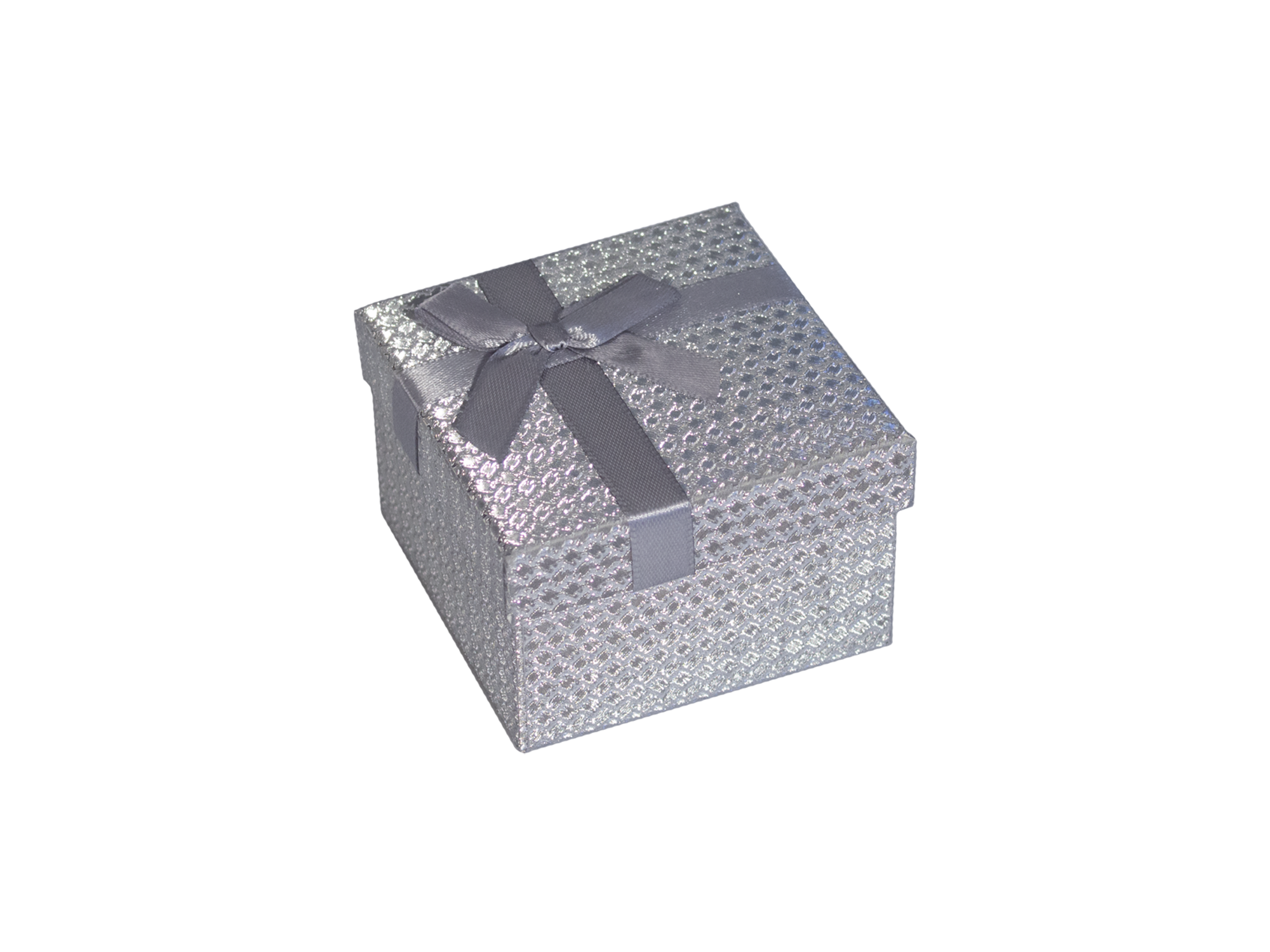 Коробка крышка-дно для ювелирных украшений с бантиком, серебро, 85*85*55 мм