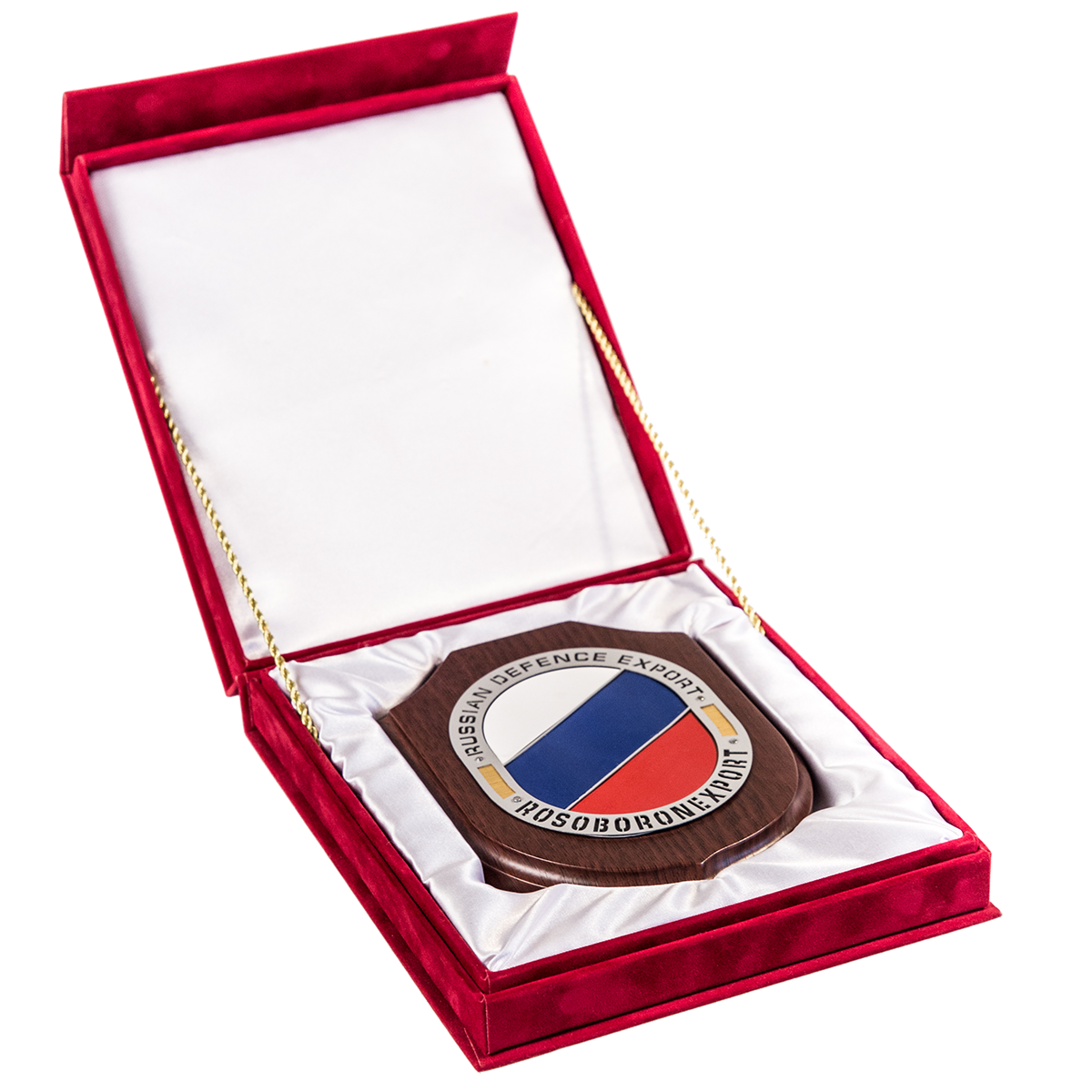 Подарочная коробка из бархата для корпоративных подарков "Rosoboronexport", 180*210*45 мм