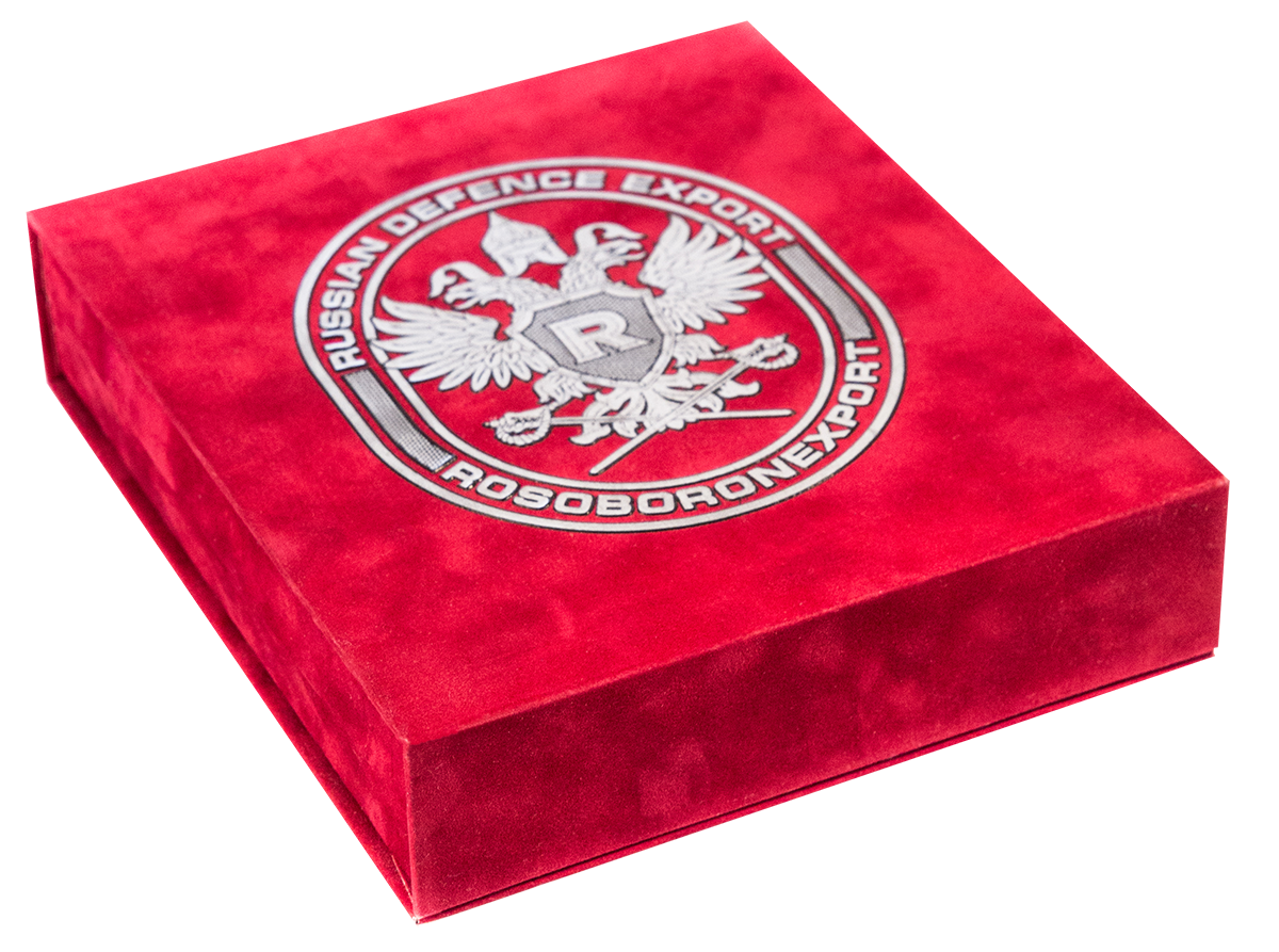Подарочная коробка из бархата для корпоративных подарков "Rosoboronexport", 180*210*45 мм