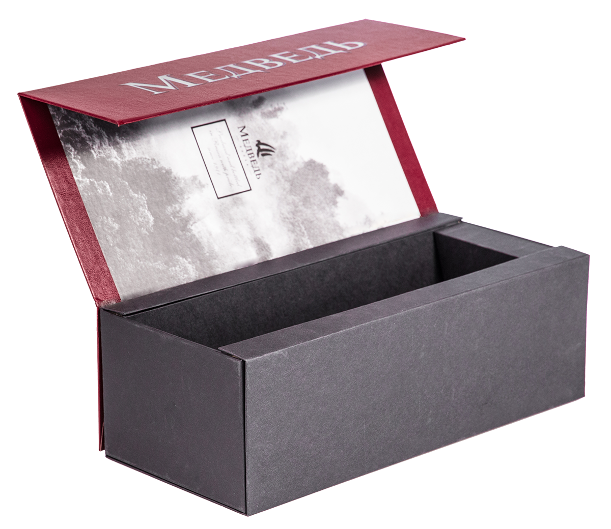 Кашированная коробка с клапаном на магните с картонным ложементом "Медведь", 140*300*100 мм